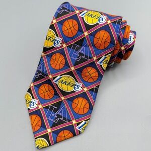 Los Angeles Lakers Tie Basketball Why Not Sports Silk Geometric NBA Necktie USA‎